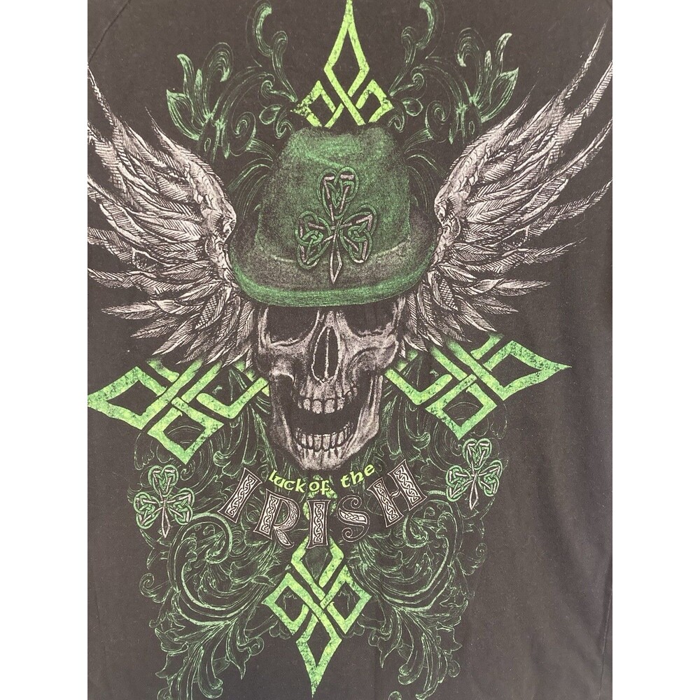 Luck Of The Irish Shirt Mens Large Black Skull Gothic Lucky Tee St. Patrick’s - Picture 3 of 5